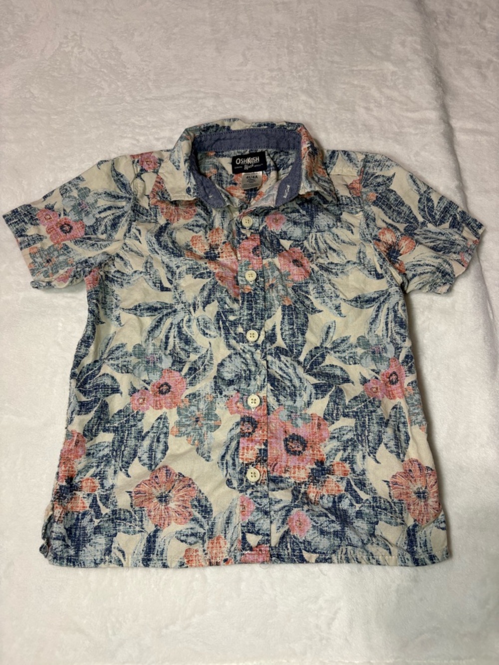 OshKosh B'gosh Boys Floral Button-Down Shirt - Blue, Pink, Cream